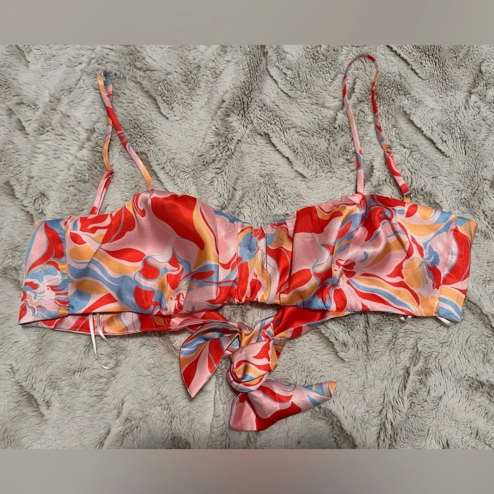 Cotton Candy LA Multicolor Abstract Bandeau Bow Tie Top - Picture 2 of 10